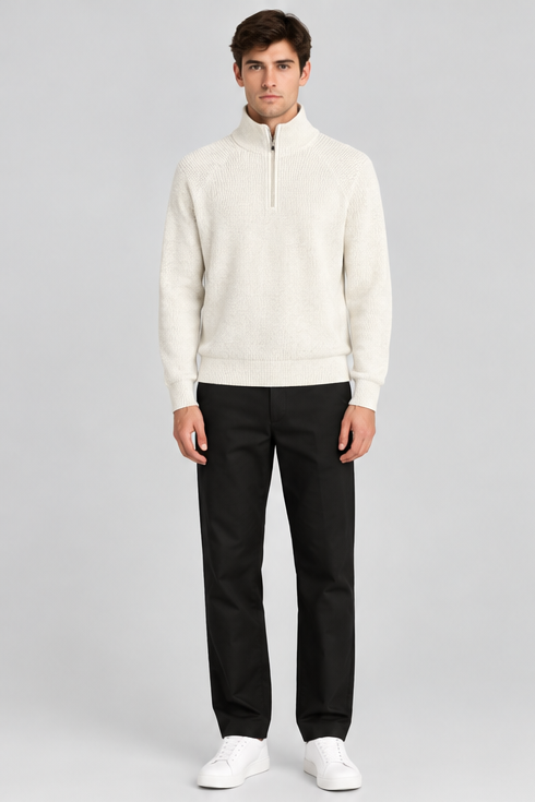 Hollister boxy ribbed quarter zip jumper in cream