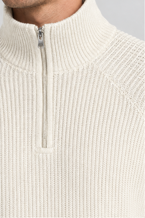 Hollister boxy ribbed quarter zip jumper in cream