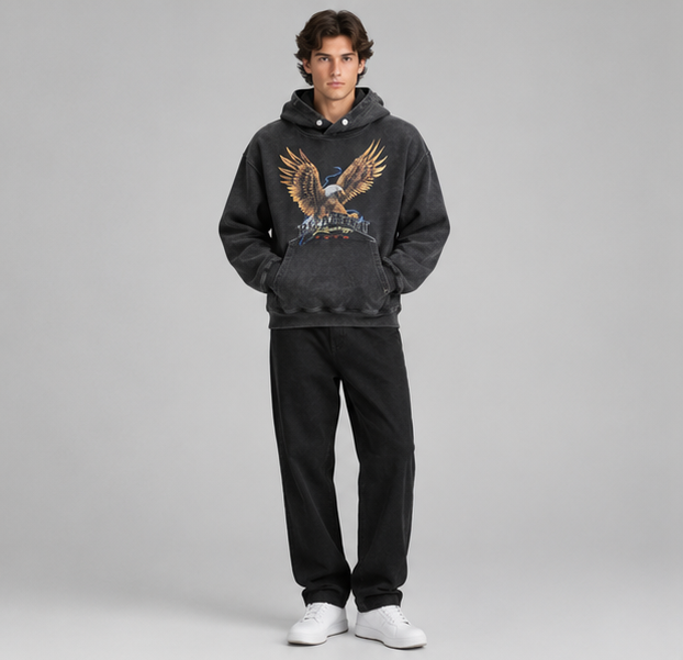 Represent Racing Team Eagle Hoodie in the Vintage Black colorway.