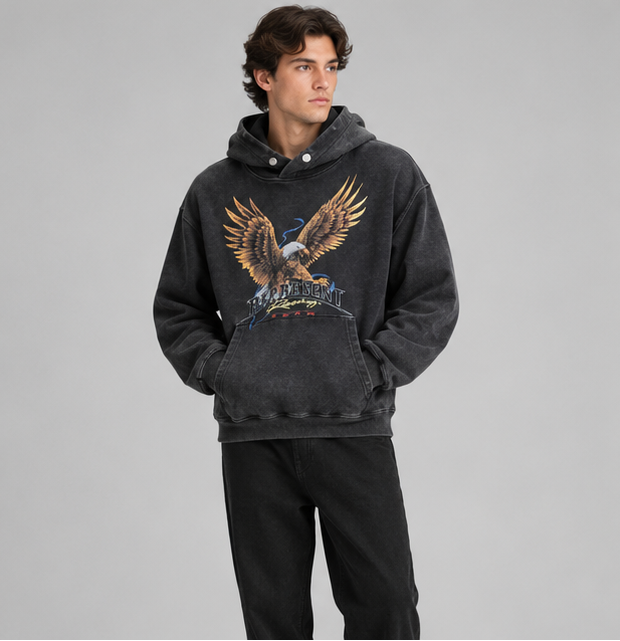 Represent Racing Team Eagle Hoodie in the Vintage Black colorway.