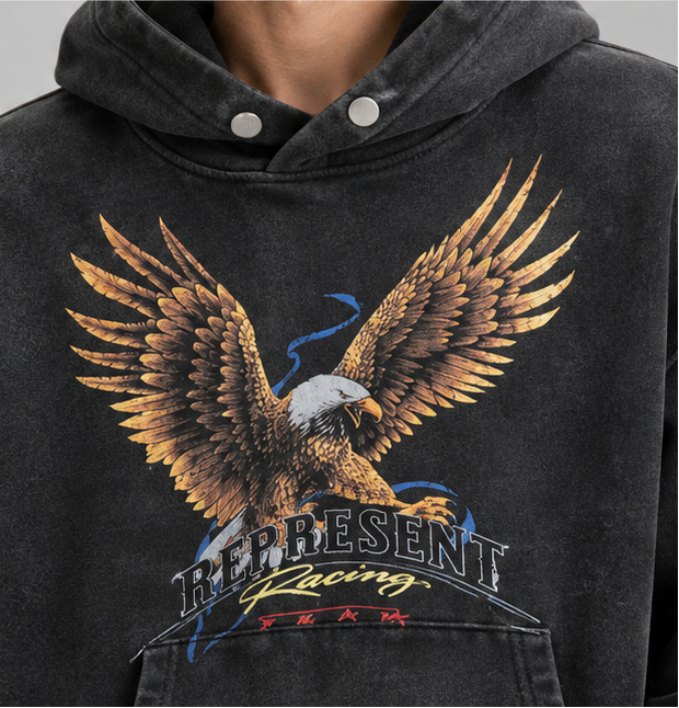 Represent Racing Team Eagle Hoodie in the Vintage Black colorway.