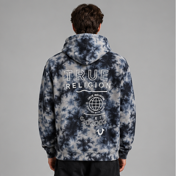 True Religion Bleach Tie-Dye Globe Logo Zip-Up Hoodie