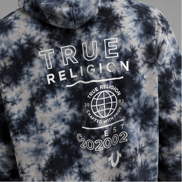 True Religion Bleach Tie-Dye Globe Logo Zip-Up Hoodie