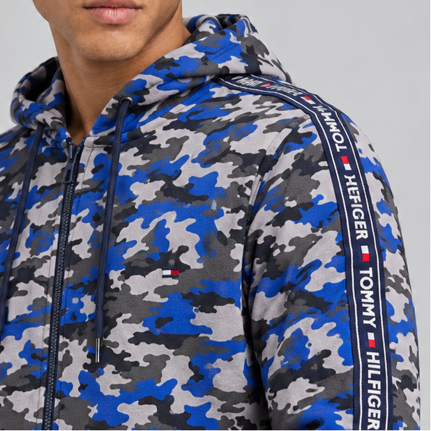 Tommy Hilfiger Men's Tape Logo Full Zip Camo Hoodie