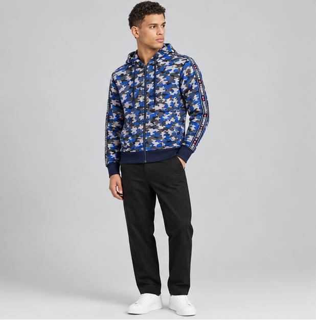 Tommy Hilfiger Men's Tape Logo Full Zip Camo Hoodie