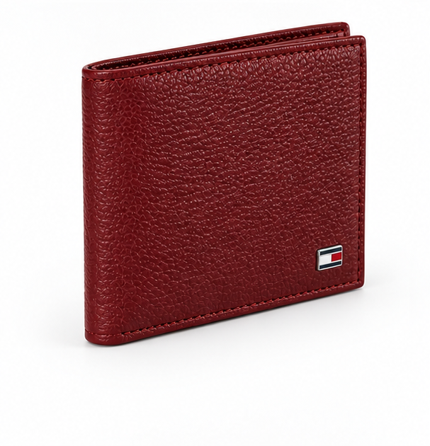 Tommy Hilfiger Burgundy Bifold Wallet – Signature Flag Logo