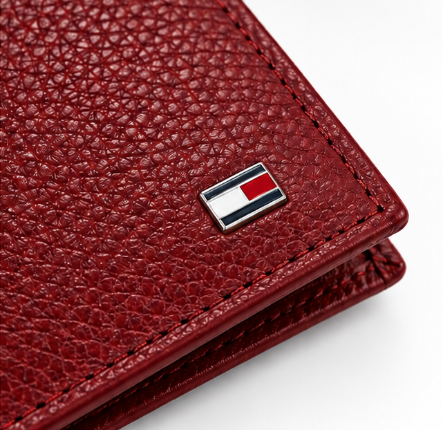Tommy Hilfiger Burgundy Bifold Wallet – Signature Flag Logo