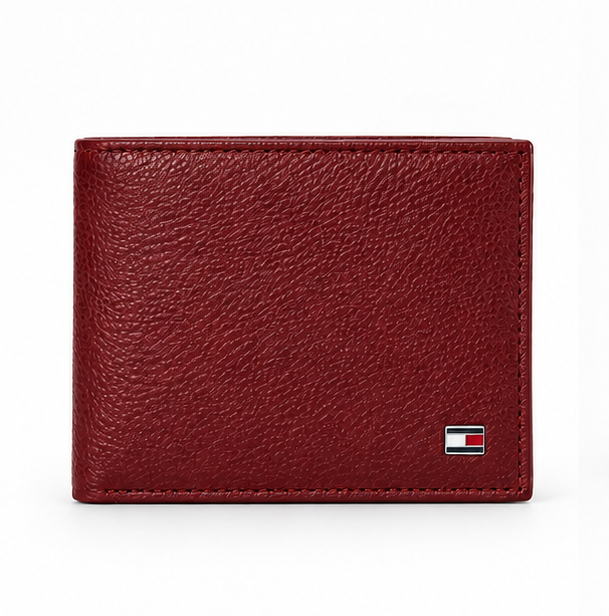 Tommy Hilfiger Burgundy Bifold Wallet – Signature Flag Logo