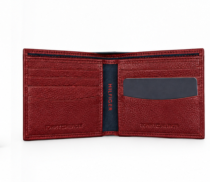 Tommy Hilfiger Burgundy Bifold Wallet – Signature Flag Logo