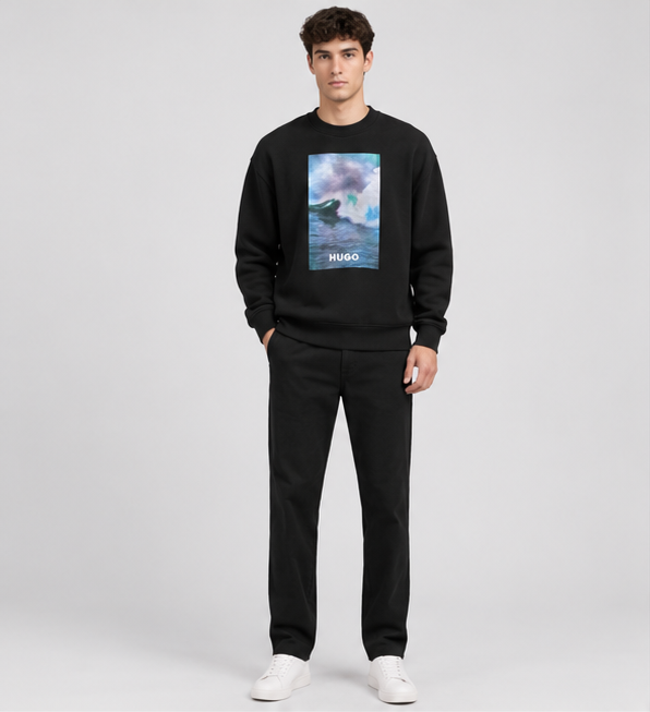 HUGO Men's Graphic Wave Print Crewneck Sweatshirt