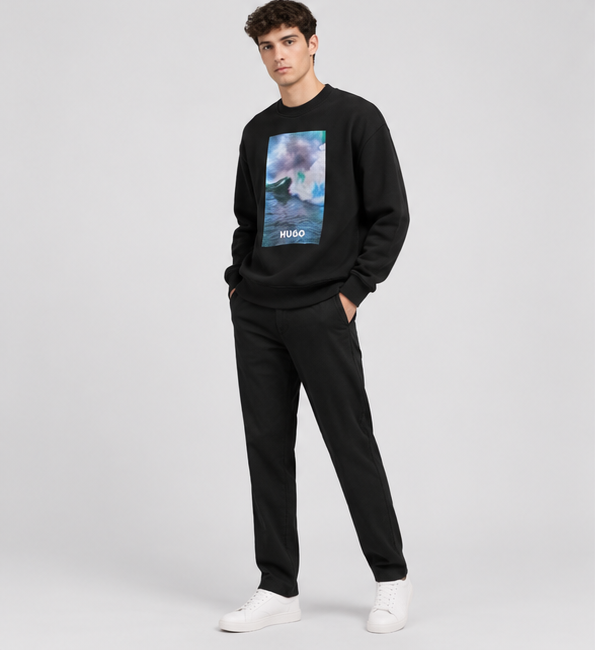 HUGO Men's Graphic Wave Print Crewneck Sweatshirt