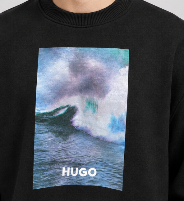 HUGO Men's Graphic Wave Print Crewneck Sweatshirt