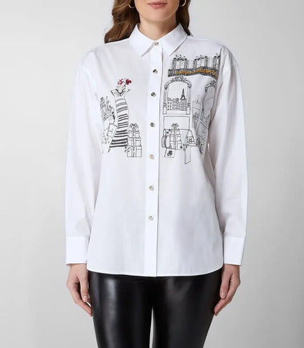 KARL LAGERFELD Women's Shopping Girl Scene With Charms Oversize Poplin