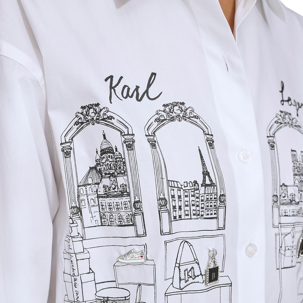 KARL LAGERFELD Women's Shopping Girl Scene With Charms Oversize Poplin