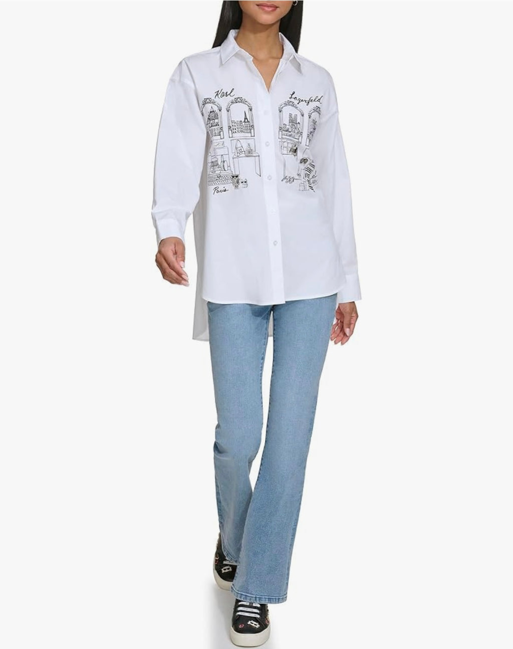 KARL LAGERFELD Women's Shopping Girl Scene With Charms Oversize Poplin