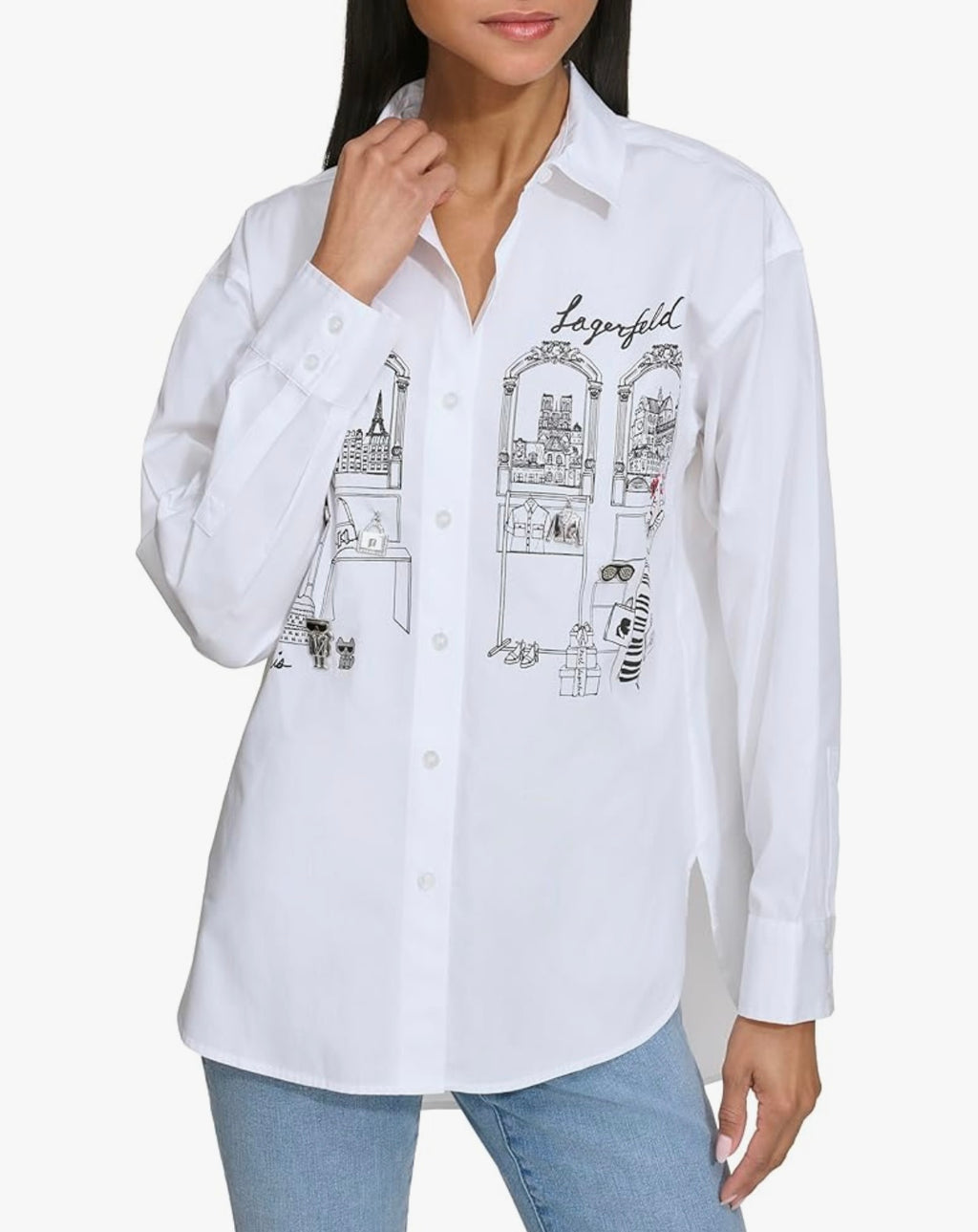 KARL LAGERFELD Women's Shopping Girl Scene With Charms Oversize Poplin