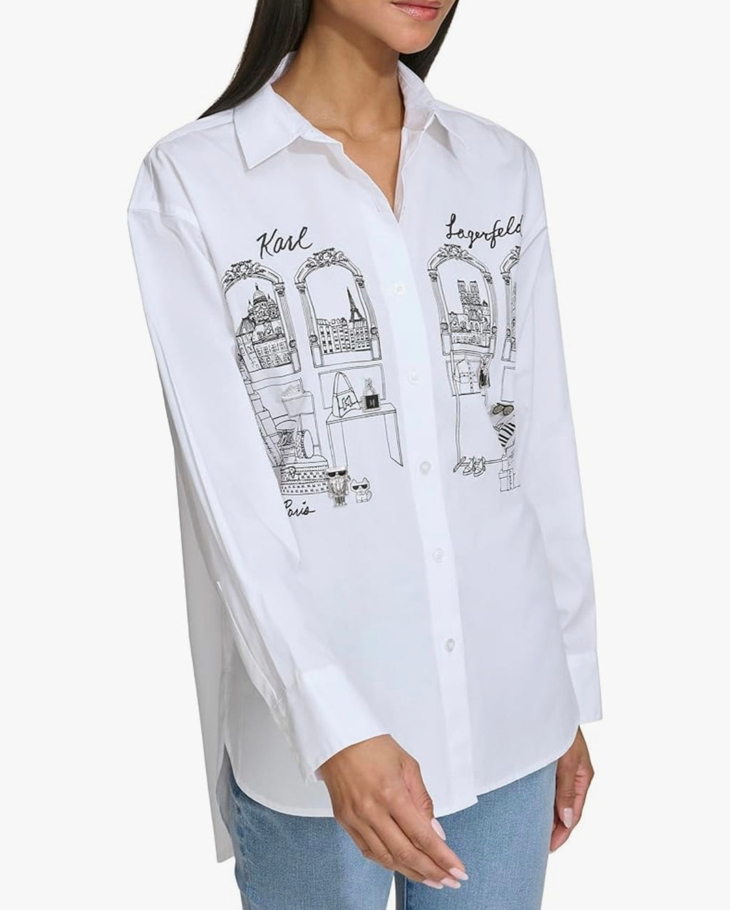 KARL LAGERFELD Women's Shopping Girl Scene With Charms Oversize Poplin