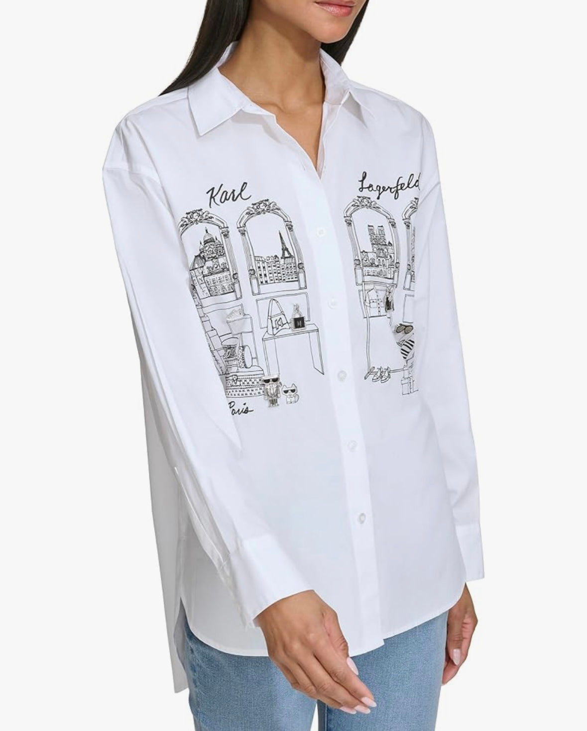 KARL LAGERFELD Women's Shopping Girl Scene With Charms Oversize Poplin