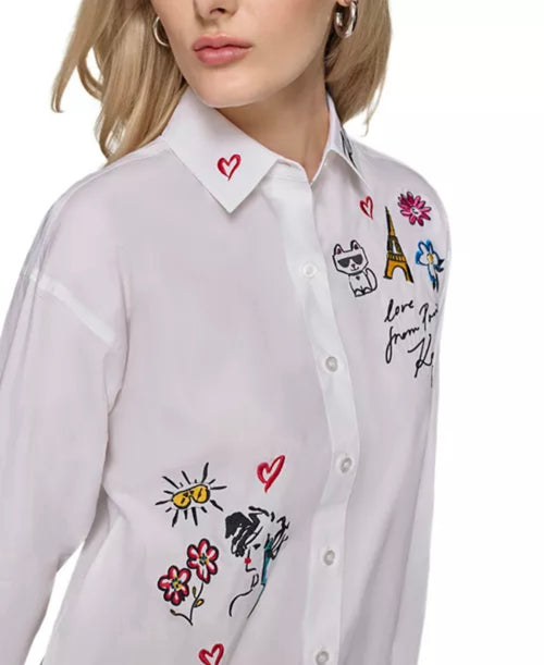 "KARL LAGERFELD Oversized Whimsy Button Up Shirt"