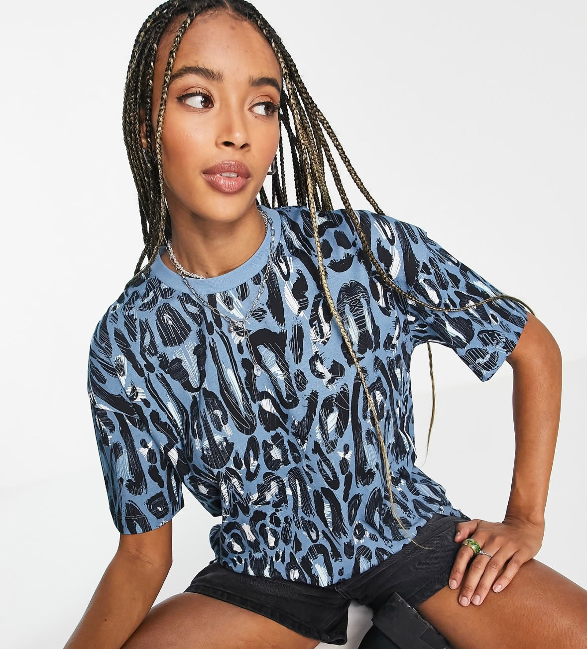 Fred Perry leopard print t-shirt in blue