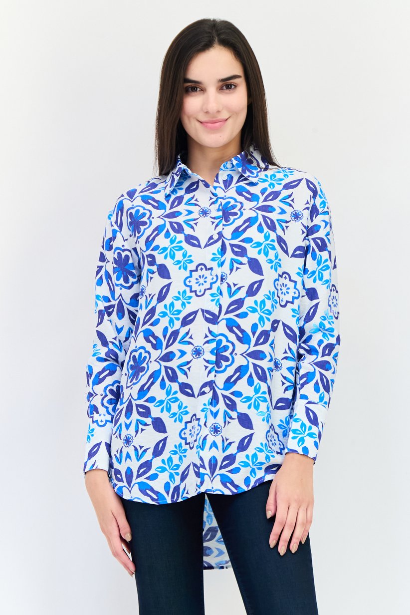 Bebe Long Sleeve Floral Print Casual Shirts