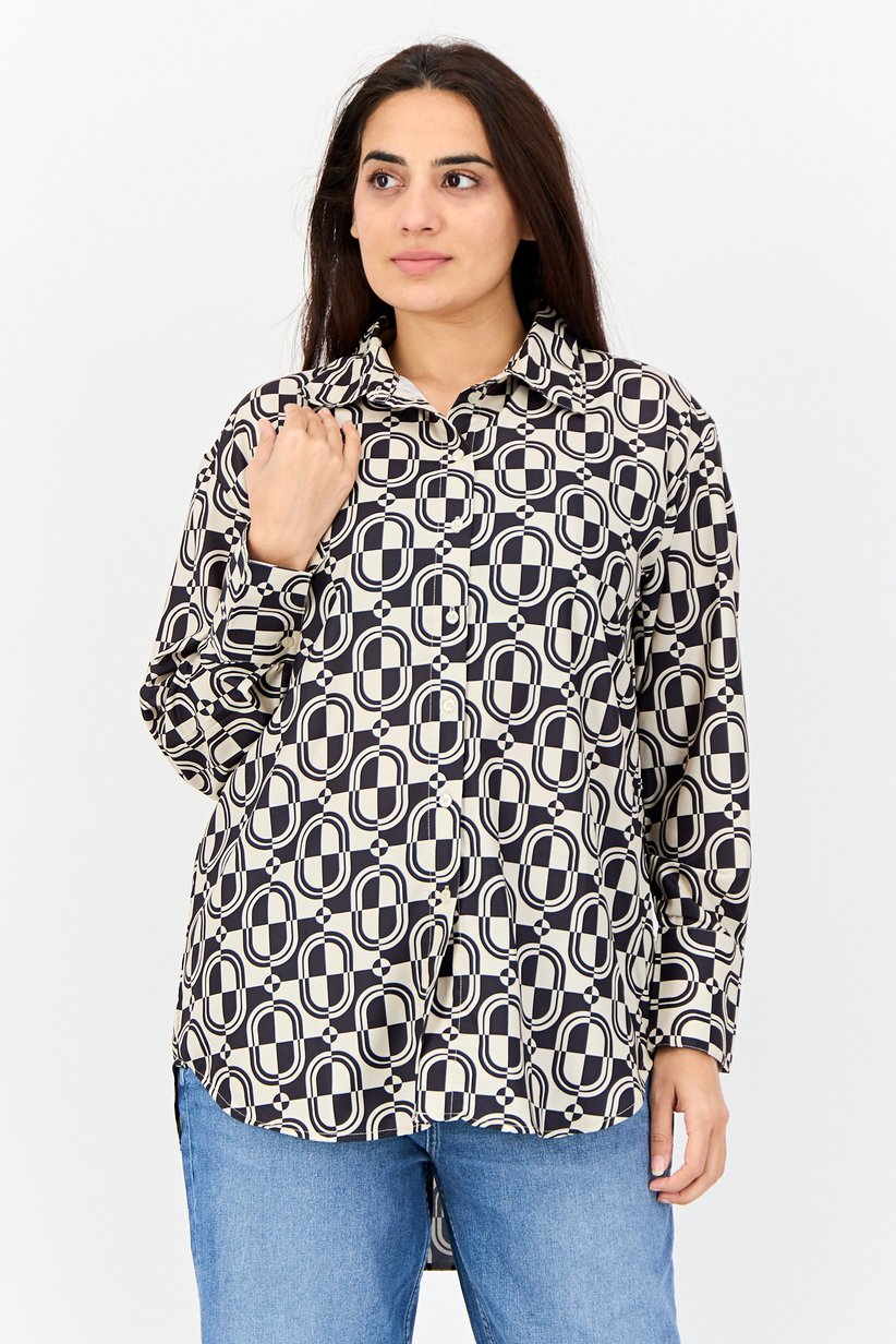 Bebe Spread Collar Allover Print Tunic Shirt