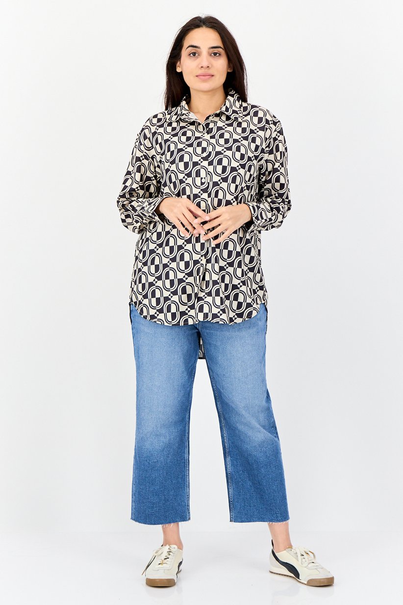 Bebe Spread Collar Allover Print Tunic Shirt