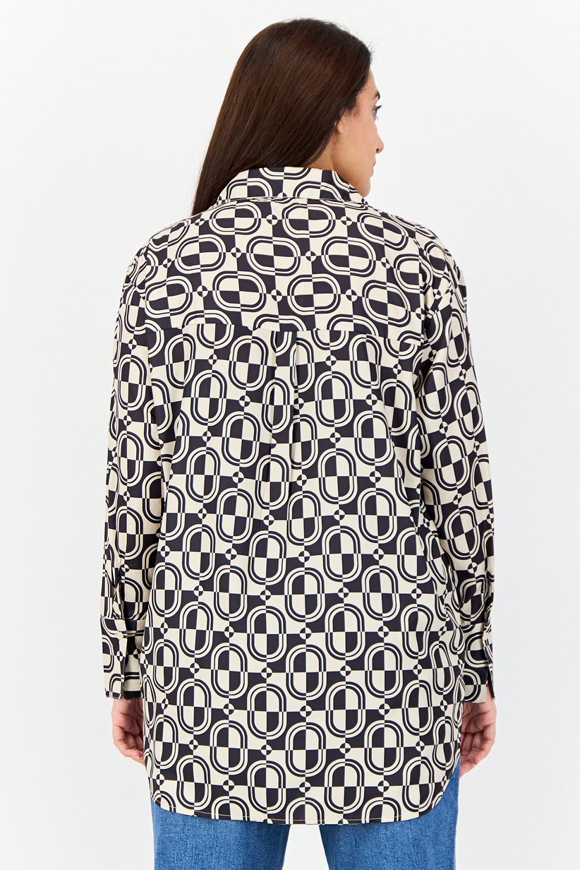 Bebe Spread Collar Allover Print Tunic Shirt