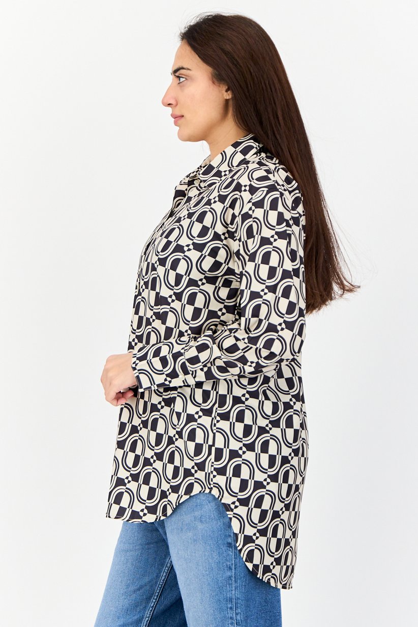 Bebe Spread Collar Allover Print Tunic Shirt