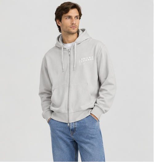Armani Exchange light-colored or taupe/white zip-up hoodie