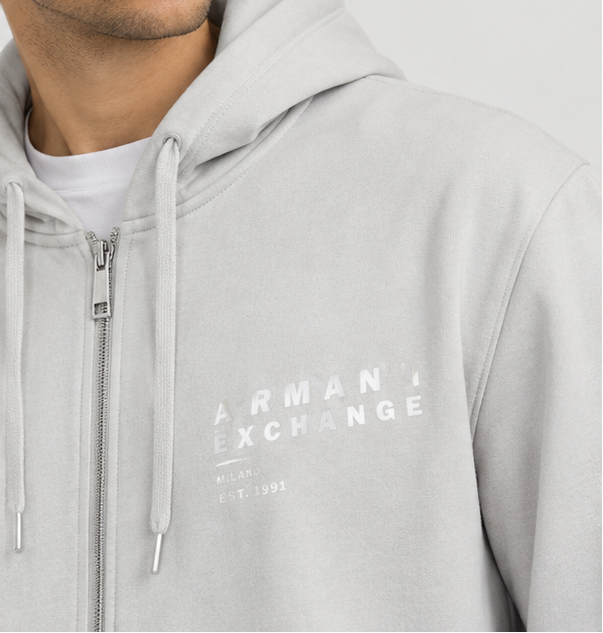 Armani Exchange light-colored or taupe/white zip-up hoodie