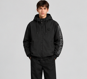 Michael Kors Men's Hooded Softshell Jacket with Faux Sherpa Lining
