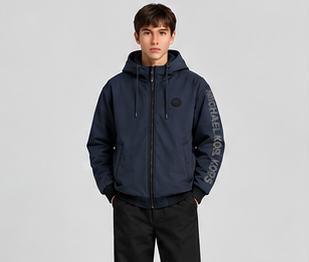 Michael Kors Men's Hooded Softshell Jacket with Faux Sherpa Lining