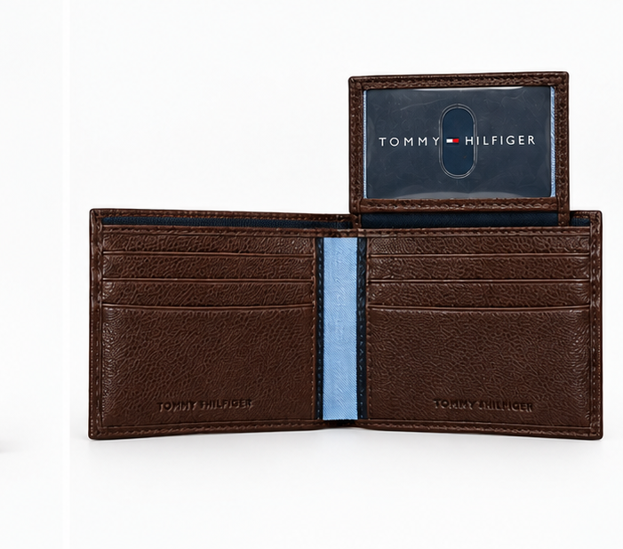 Tommy Hilfiger Brown Bifold Wallet – Classic Logo & ID Window