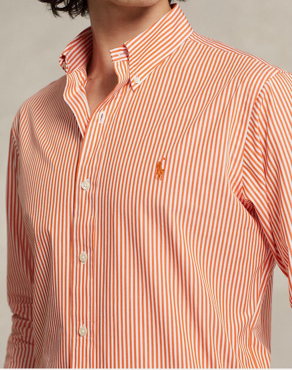 Polo Ralph Lauren striped shirt with logo in orange Slim Fit