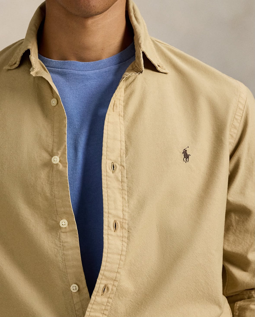 Classic Fit Garment Dyed Oxford Shirt in Beige