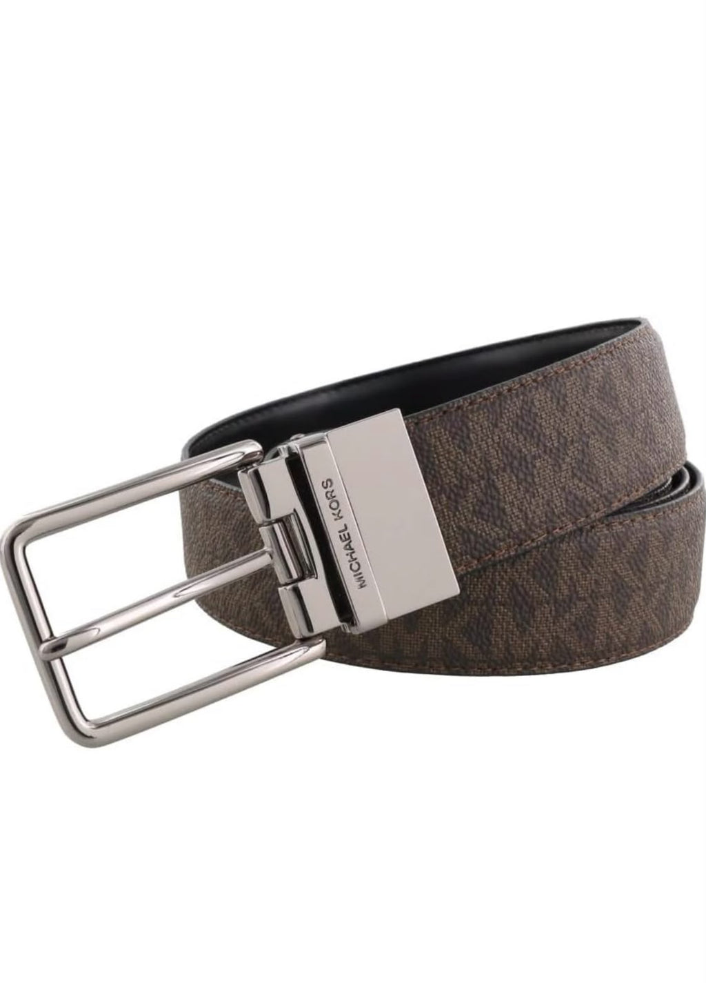 Michael Kors Reversible Signature Monogram Canvas Belt with Brushed Silver Buckle
