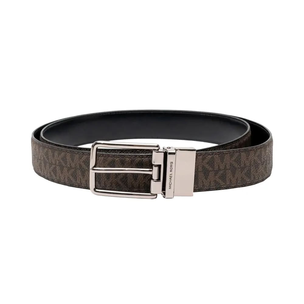 Michael Kors Reversible Signature Monogram Canvas Belt with Brushed Silver Buckle