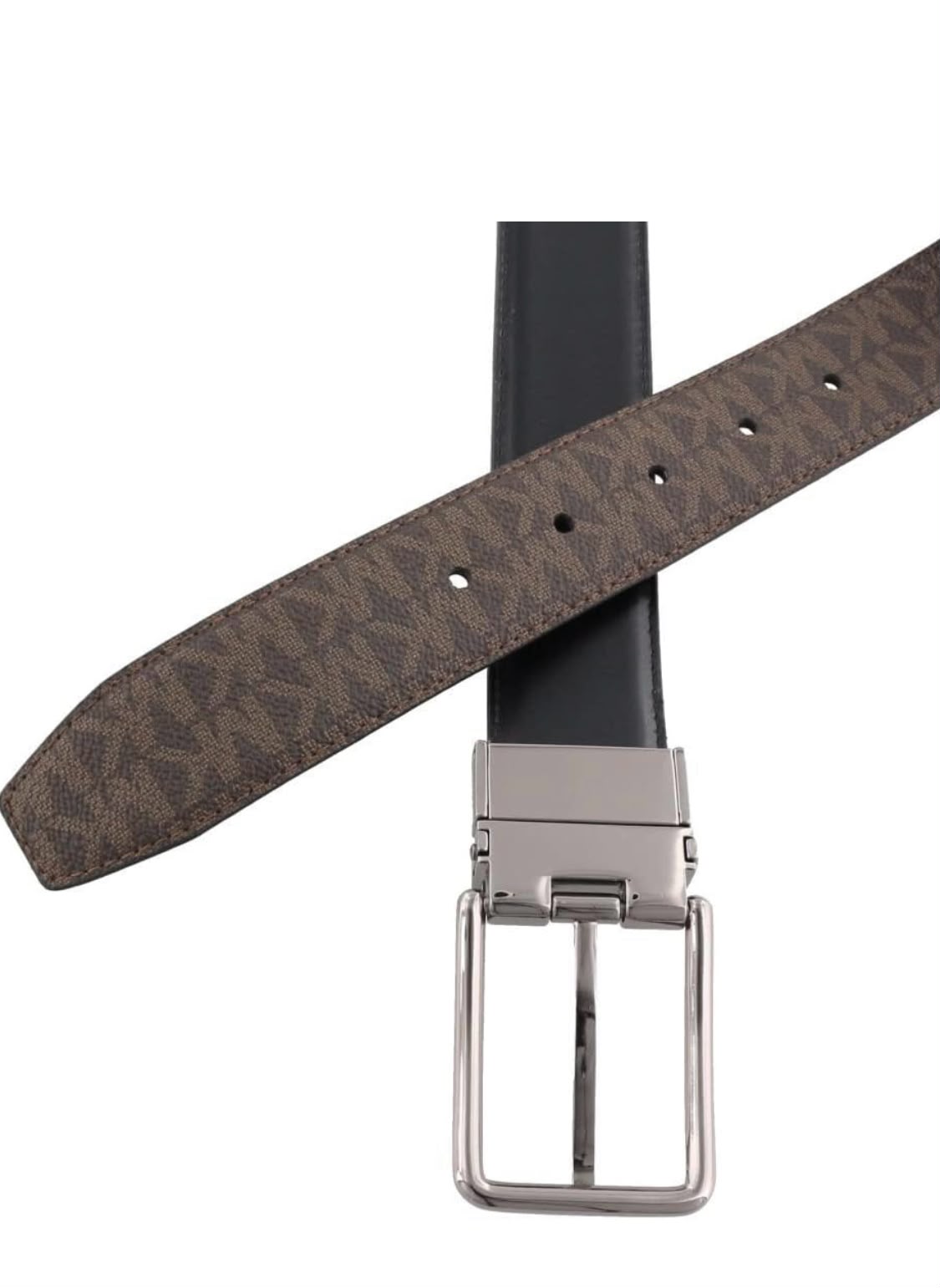 Michael Kors Reversible Signature Monogram Canvas Belt with Brushed Silver Buckle