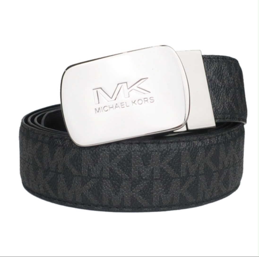 Michael Kors Men's Reversible Leather Belt with Silver MK Logo Plaque