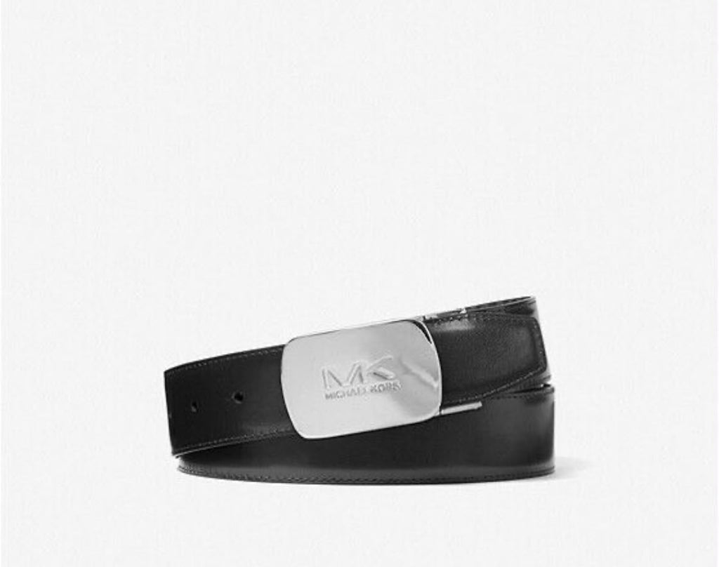 Michael Kors Men's Reversible Leather Belt with Silver MK Logo Plaque