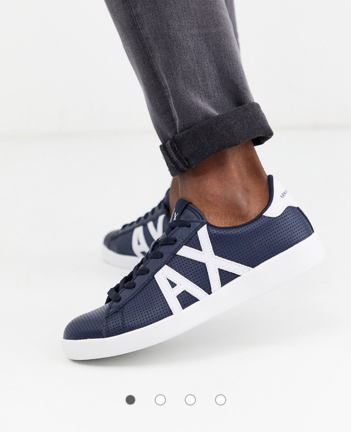 Armani Exchange Men's AX Logo Perforated Navy Leather Sneakers