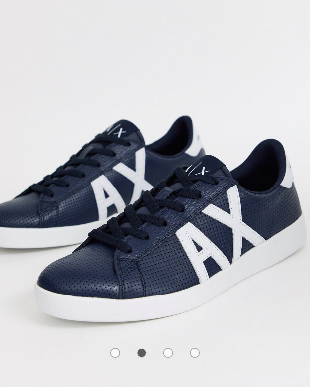 Armani Exchange Men's AX Logo Perforated Navy Leather Sneakers