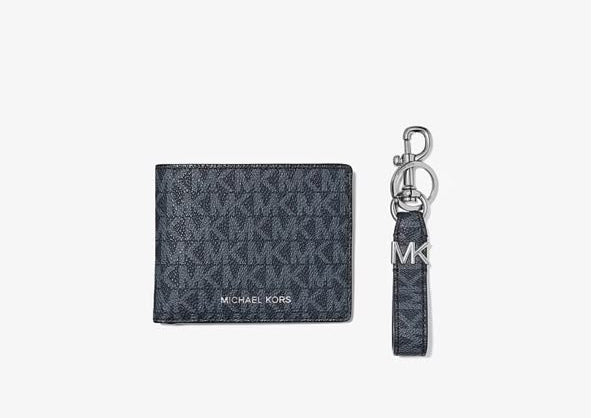MK Navy Leather Wallet + Keychain