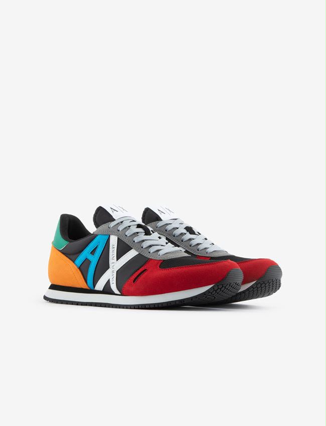 Armani Exchange Men's Retro Block Multicolor Running Sneakers