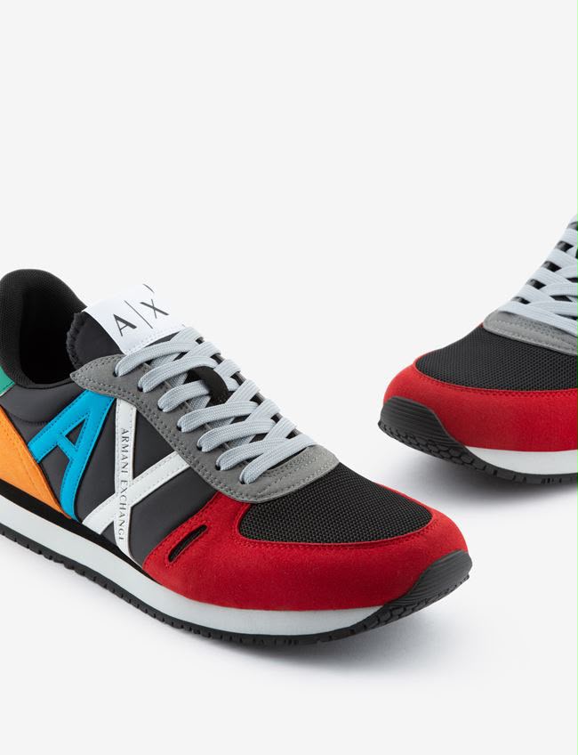 Armani Exchange Men's Retro Block Multicolor Running Sneakers