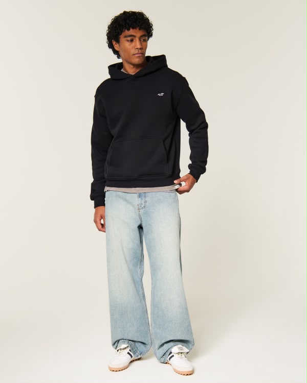 Hollister Men's Relaxed Popover Icon Fleece Hoodie