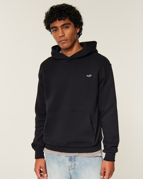 Hollister Men's Relaxed Popover Icon Fleece Hoodie