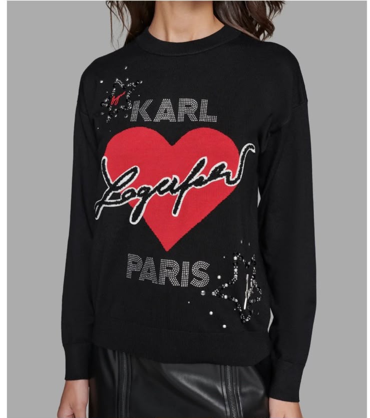 Karl Lagerfeld Paris Women's Embellished Heart Graphic Sweater.