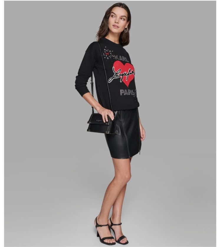 Karl Lagerfeld Paris Women's Embellished Heart Graphic Sweater.